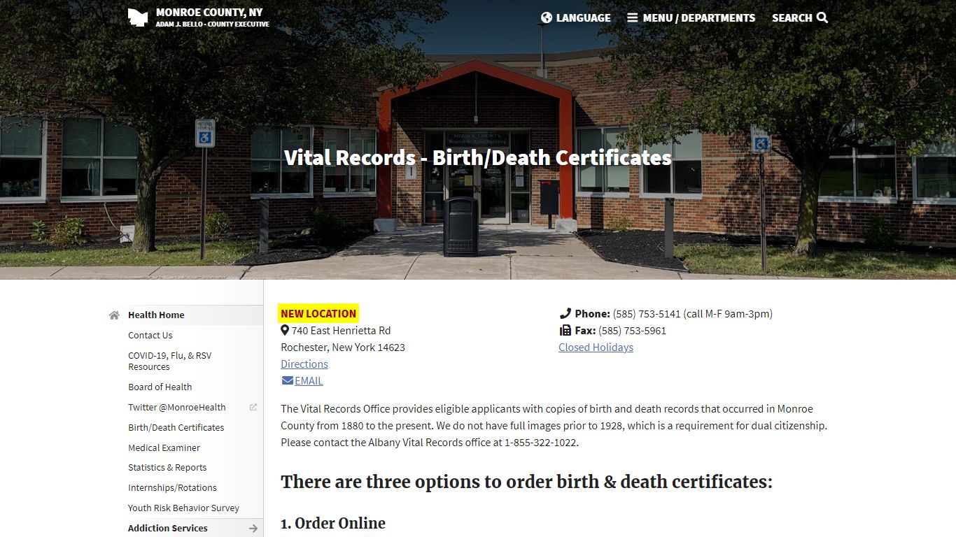Monroe County, NY - Vital Records - Birth/Death Certificates